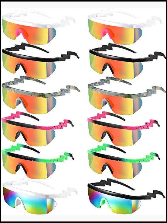12 Pairs 90s Neon Semi Rimless Rainbow Zigzag Sunglasses Retro Rave Shades main image 2